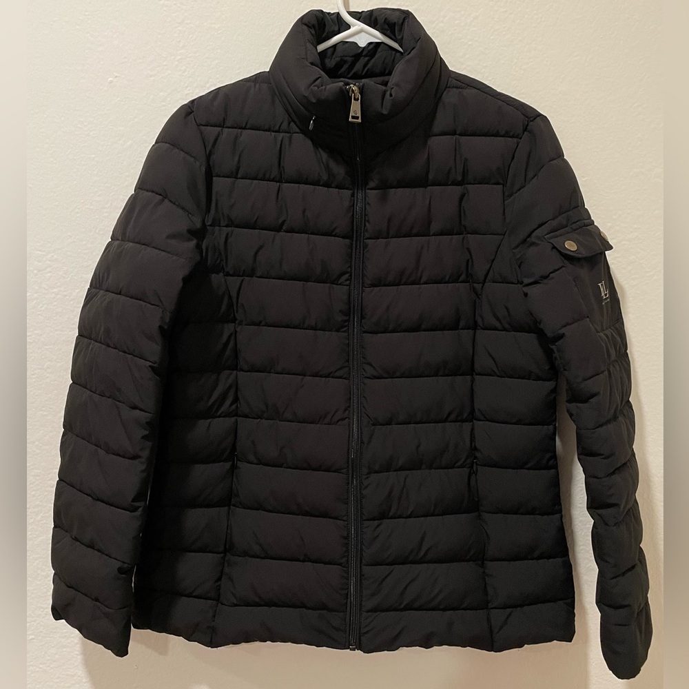 Lauren Ralph Lauren Women's Black Puffer Jacket Arm Pocket Hooded size M RLL